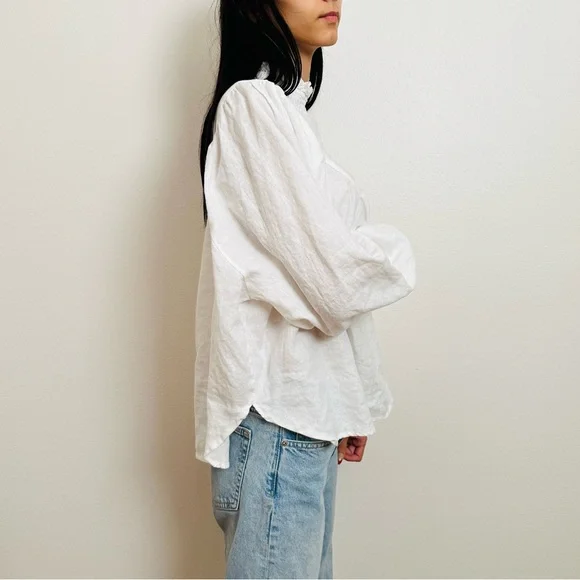 DISSH Linen Blouse Top White High Neck Long Sleeve Boho - Picture 6 of 12